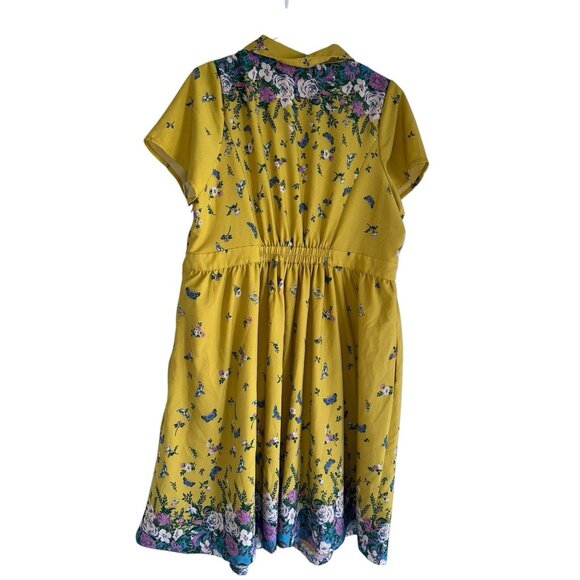 ModCloth Yellow Blue Roses Floral Lively Identity Mod Housewife A-Line Dress 1X - Picture 3 of 7
